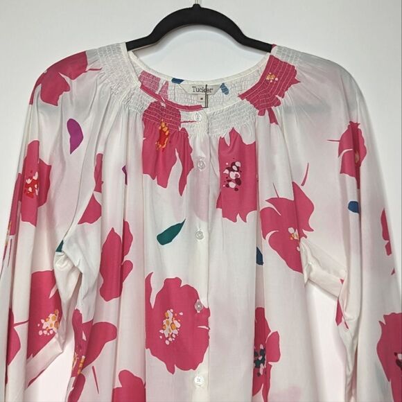 Tucker NYC Flare Sleeve Classic Blouse Blush Poppies in Silk Cotton Top Floral - Picture 2 of 7